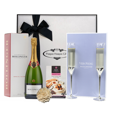 Vera Wang Love Knots Toasting Flutes and Bollinger Luxury Hamper